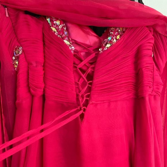 Jeweled hot pink Prom Dress (strapless) with shawl wrap. - Picture 5 of 5